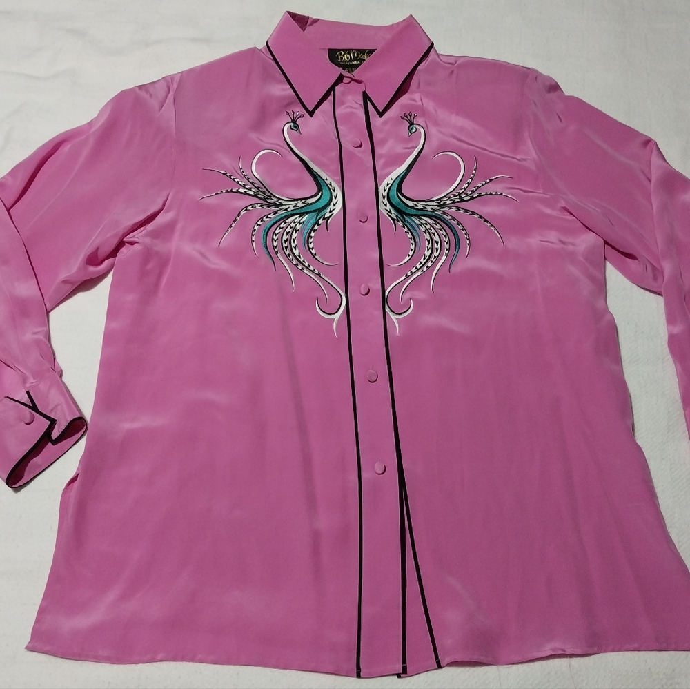 Bob Mackie "Wearable Art" %100 Silk Peacock blouse